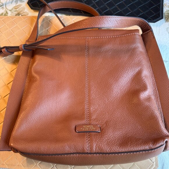Vince Camuto Livy Crossbody Warm Caramel Handbag Purse 9" x 9 1/2" x 2" - Picture 4 of 8